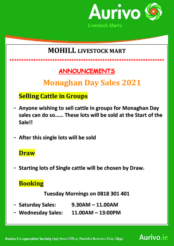 MOHILL ANNOUNCEMENTS